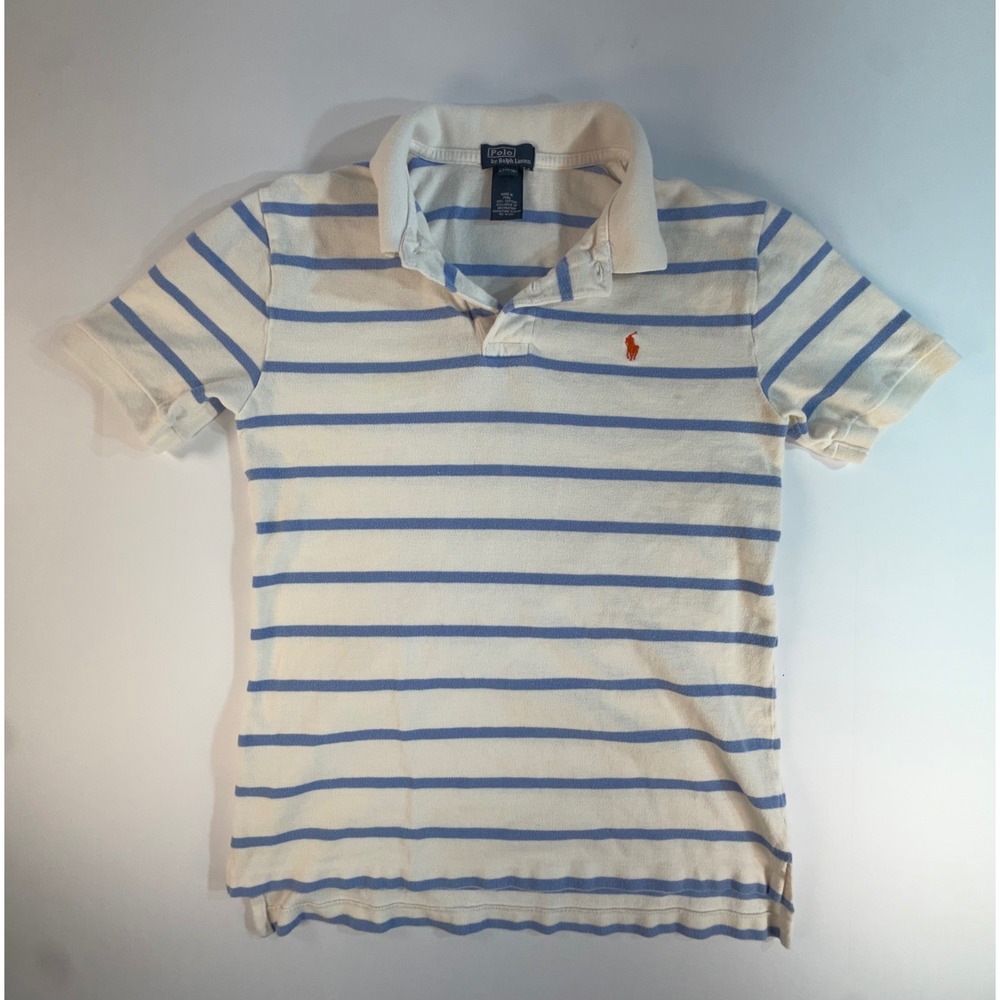 Polo Ralph Lauren Boys Striped Polo Shirt Blue White Cotton Size L 14-16